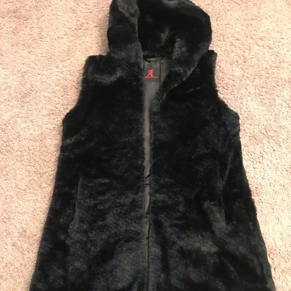 Adrienne landau hooded fur vest